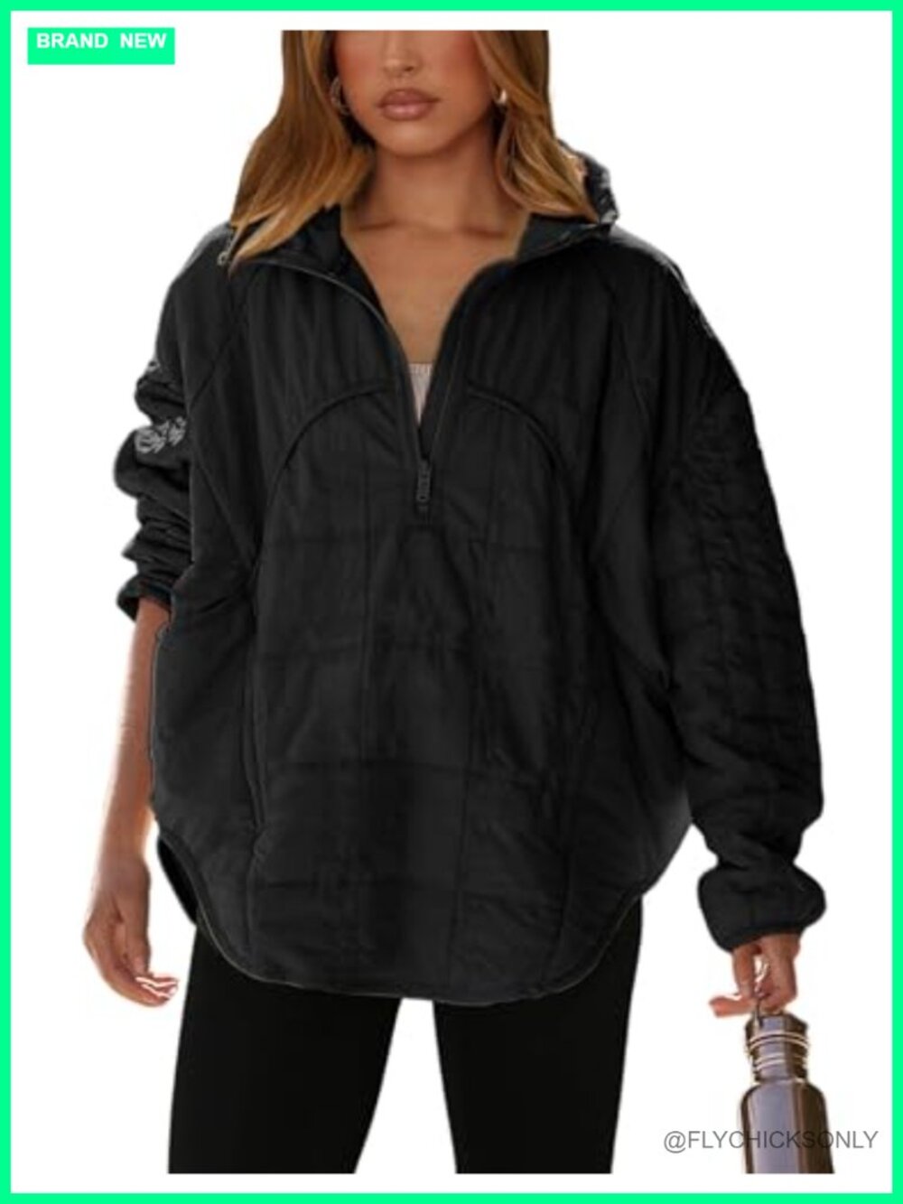 Oversized Quilted Half Zip Pullover Jacket Lightweight Padded Outwear